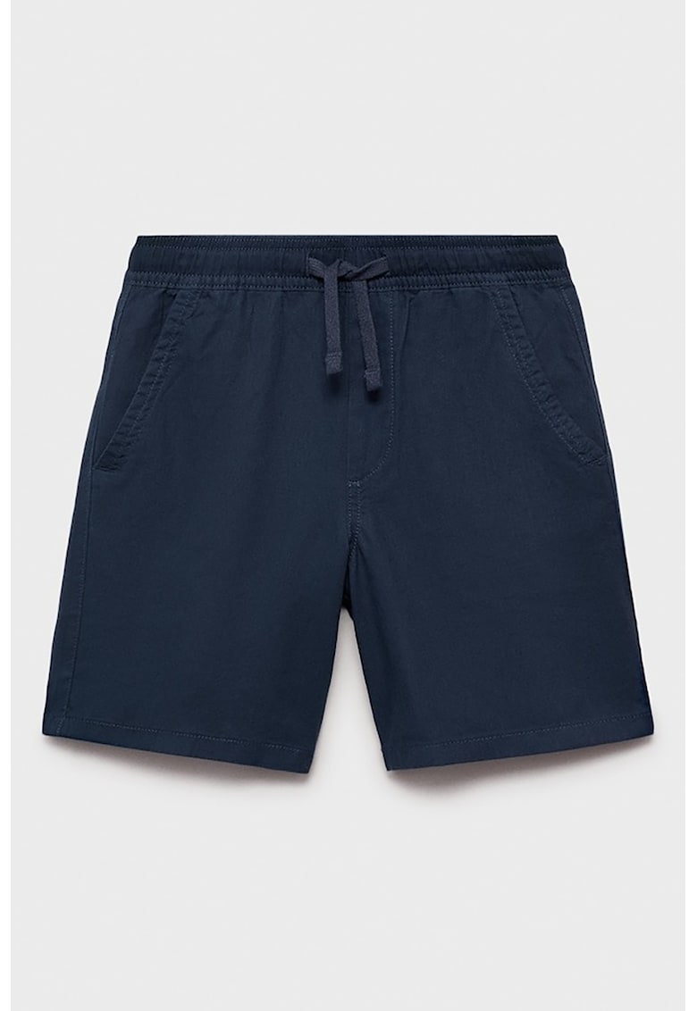 Pantaloni scurti din amestec de in cu buzunare laterale - Bleumarin