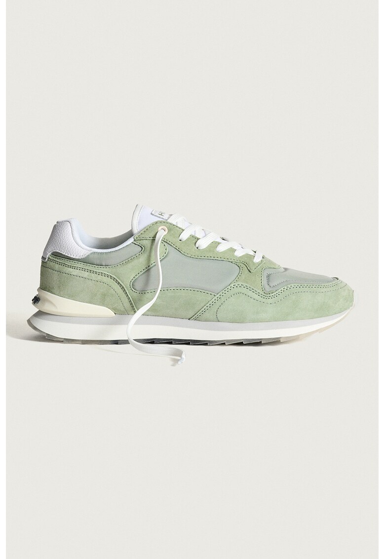 Pantofi sport cu garnituri din piele intoarsa - Gri/Verde sparanghel
