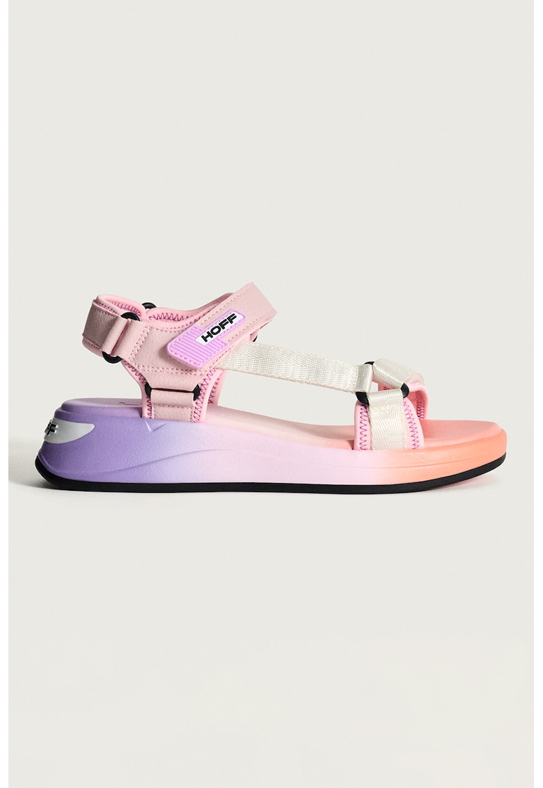 Sandale wedge cu garnituri din piele ecologica - Alb/Roz pastel