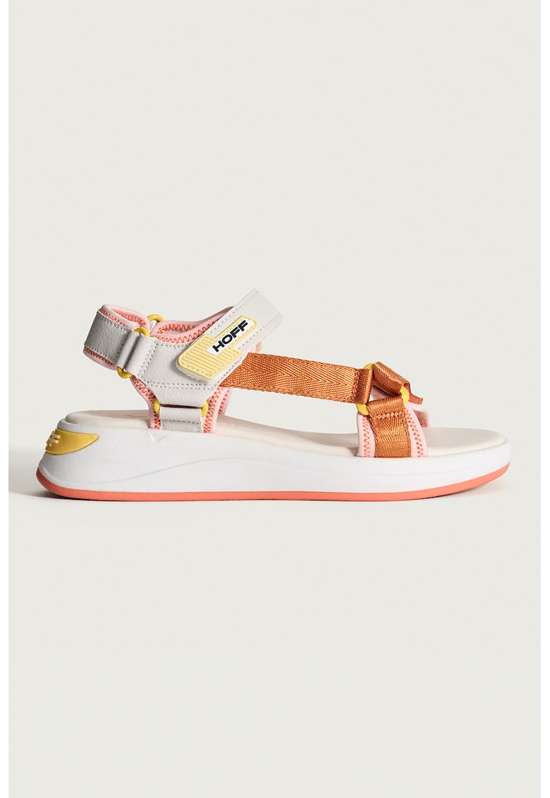 Sandale flatform cu velcro Samana - Alb/Portocaliu stins