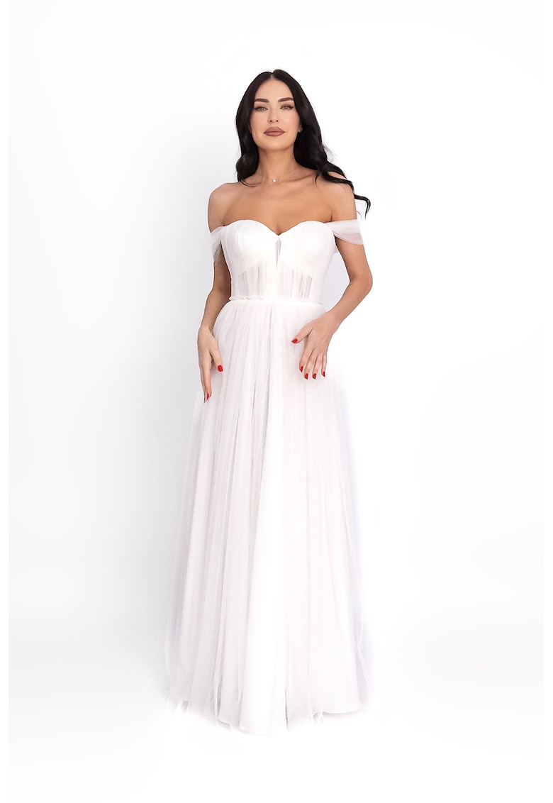 Rochie maxi cu tul - Alb optic