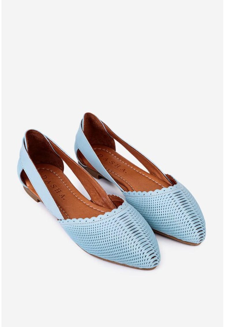 Balerini dama baby blue din piele naturala