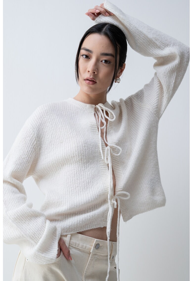 Cardigan lejer cu prindere cu snururi - Alb fildes