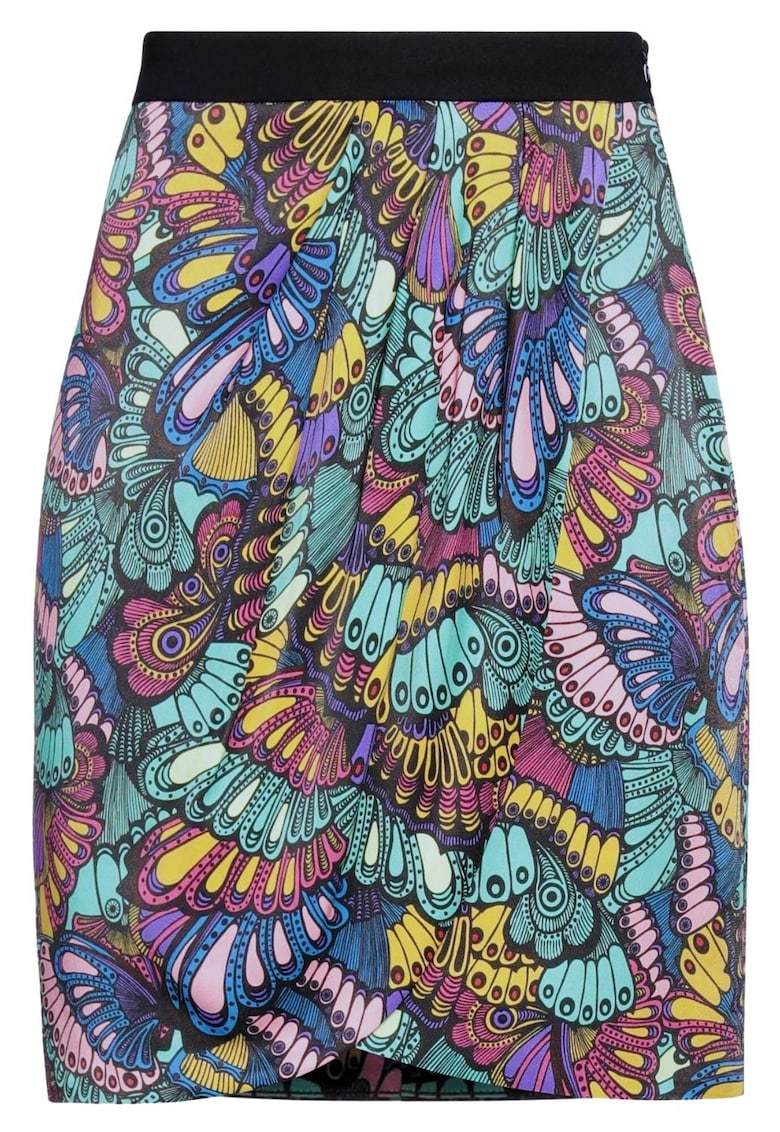 Fusta creion neagra - 100% viscoza - imprimeu multicolor - model dinamic - Fusta creion neagra - 100% viscoza - imprimeu multicolor - model dinamic -