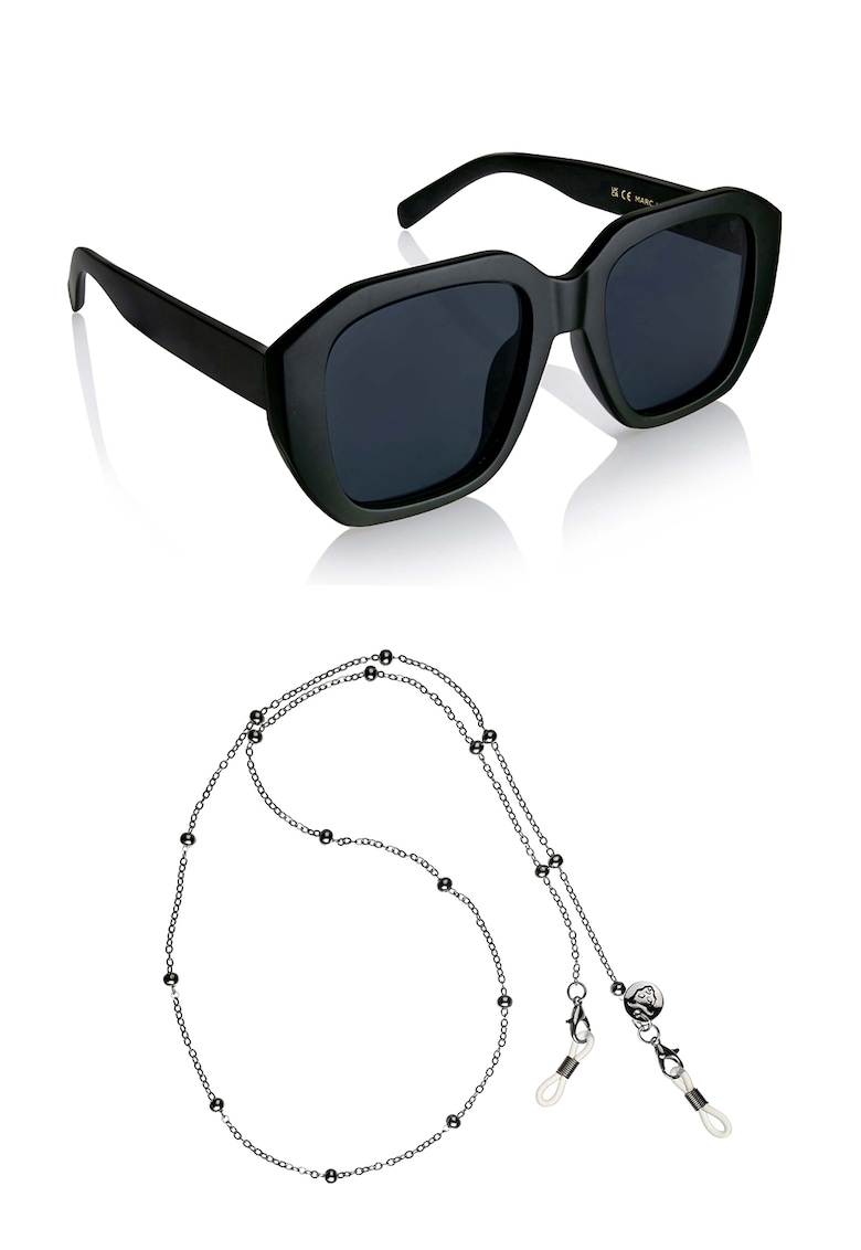 Ochelari de soare patrati unisex cu lant - Negru