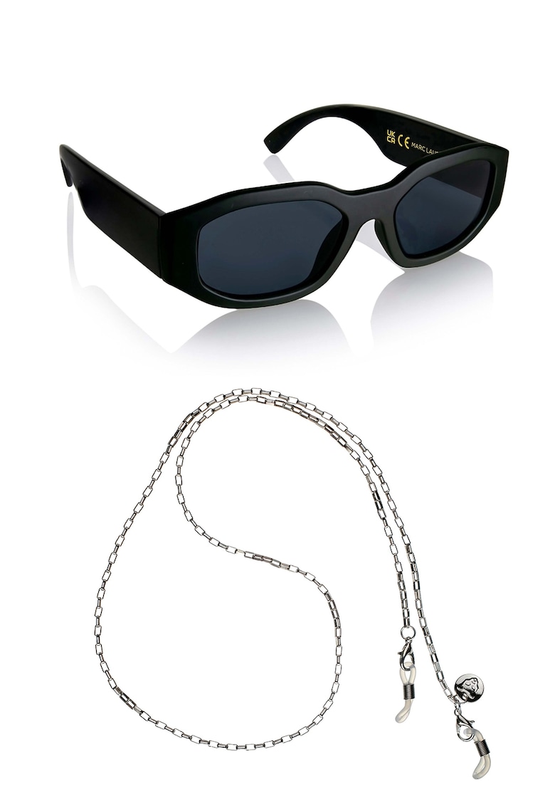 Ochelari de soare dreptunghiulari unisex cu lant - Negru