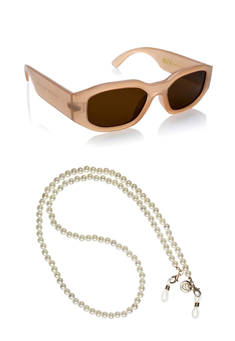 Ochelari de soare dreptunghiulari unisex cu lant - Bej