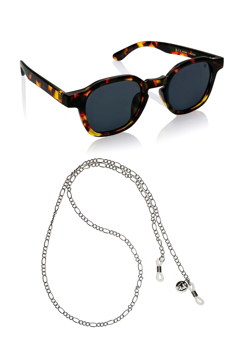 Ochelari de soare pantos unisex cu lant - Maro/Portocaliu