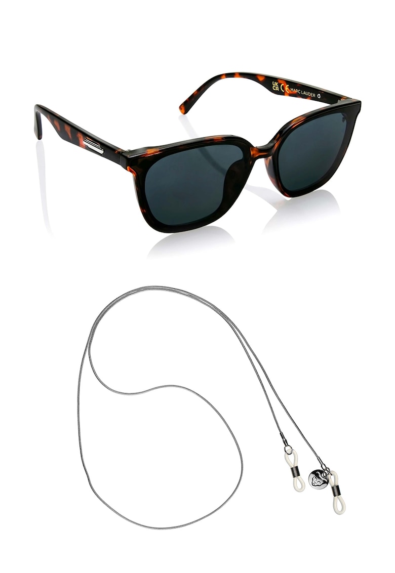Ochelari de soare patrati unisex cu lant - Maro/Portocaliu