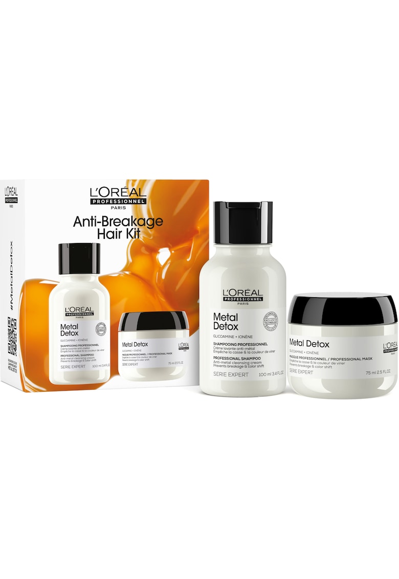 Set Travel Size Duo L'Oréal Professionnel Serie Expert Metal Detox pentru curatarea metalelor din par - toate tipurile de par decolorat - colorat sau cu balayage - Sampon 100ml + Masca 75ml
