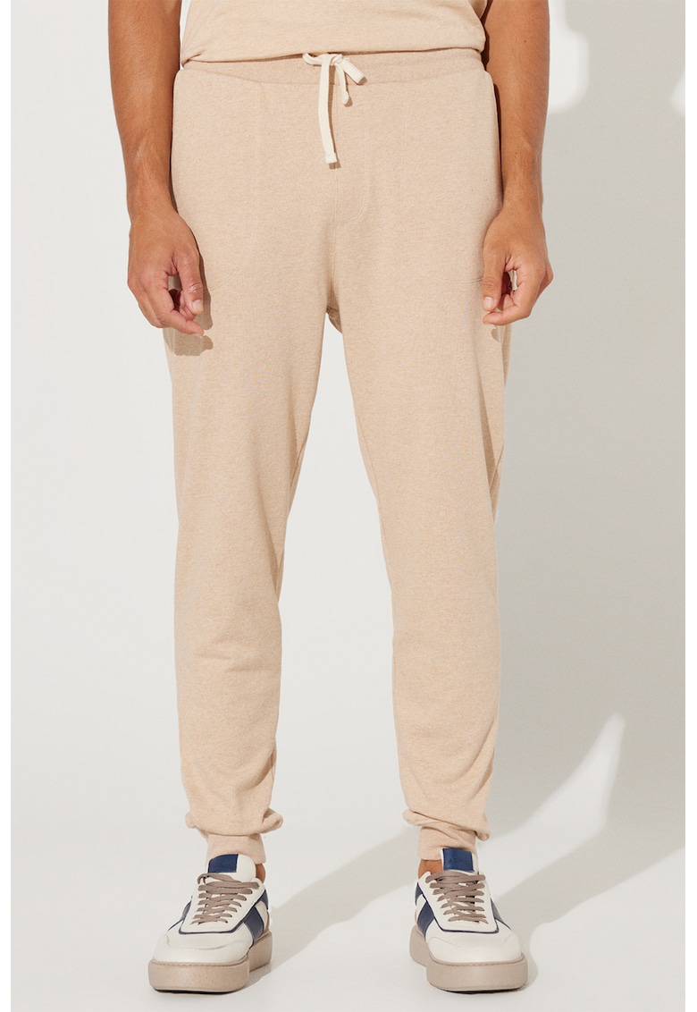 Pantaloni de trening din bumbac cu model uni si snur de ajustare in talie
