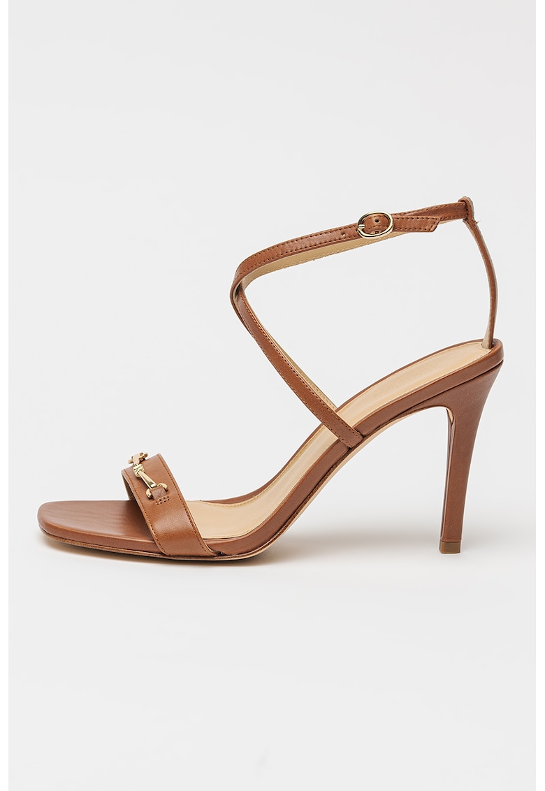 Sandale de piele cu toc si detaliu metalic