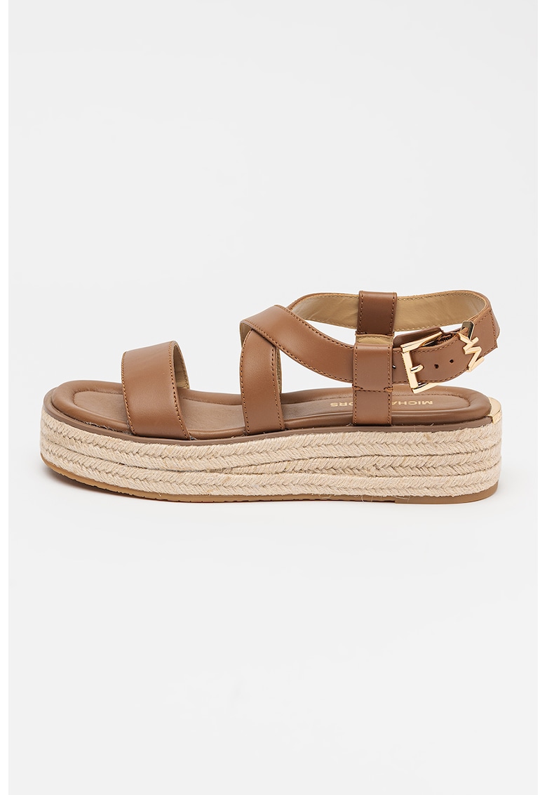 Sandale-espadrile din piele cu talpa flatform Lynn - Maro scortisoara