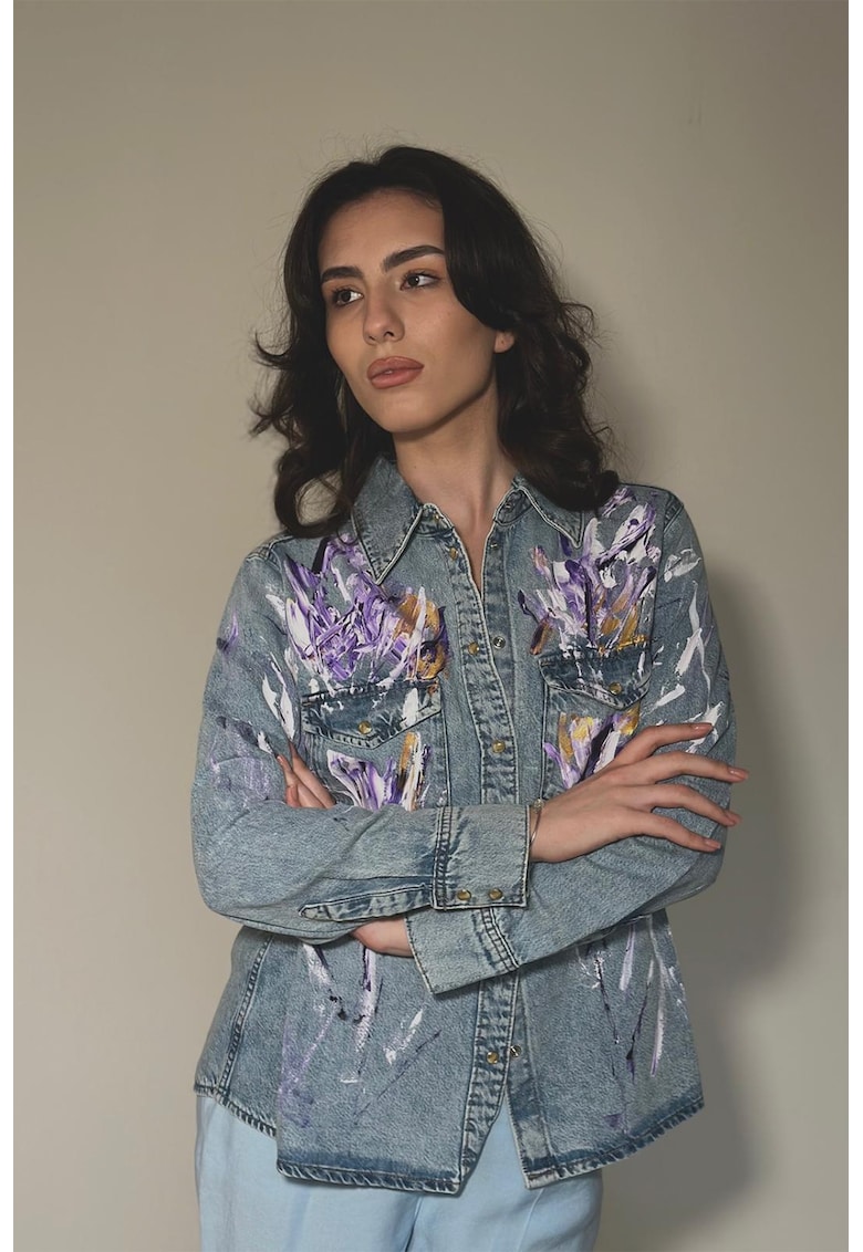 Camasa din denim vopsita manual - Violet/Albastru prafuit