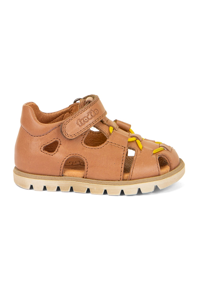 Sandale din piele cu inchidere velcro - Caramel