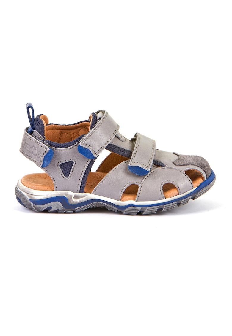 Sandale cu inchidere velcro si garnitura din piele intoarsa