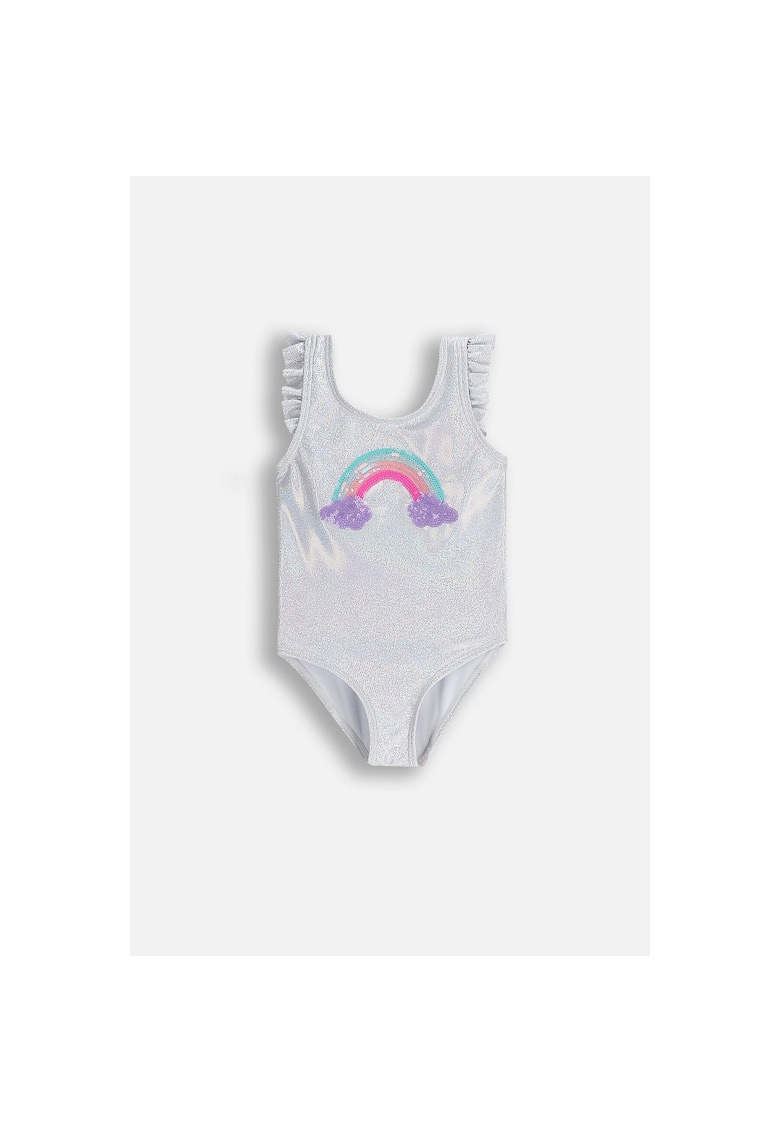 Costum de baie intreg - argintiu - material cu uscare rapida - pentru fete