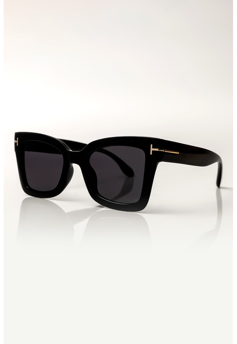 Ochelari de soare cat-eye cu detalii contrastante - Negru