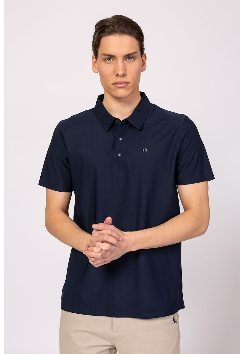 Tricou polo cu fenta cu capse Derwin - Bleumarin