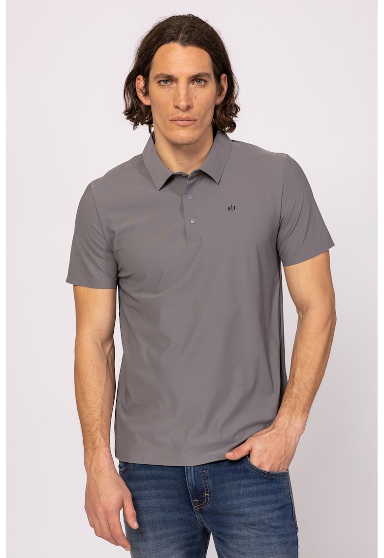 Tricou polo cu fenta cu capse Derwin - Grej