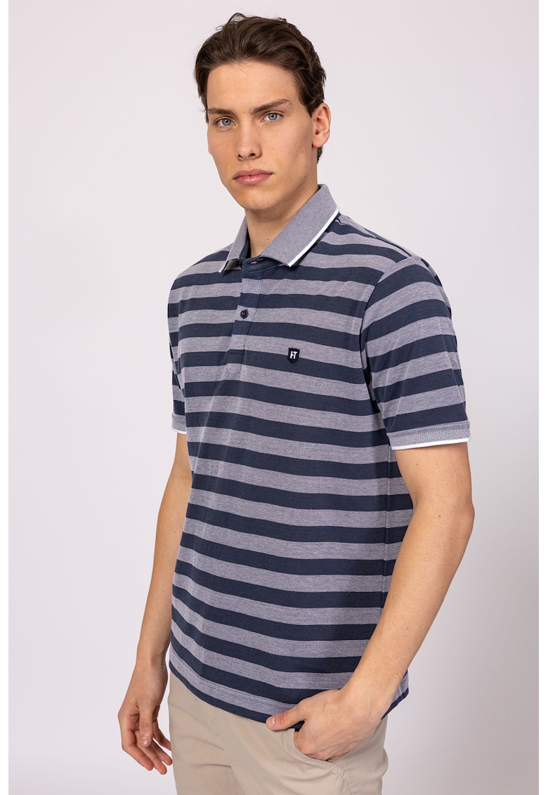Tricou polo din material pique cu model in dungi Dinero