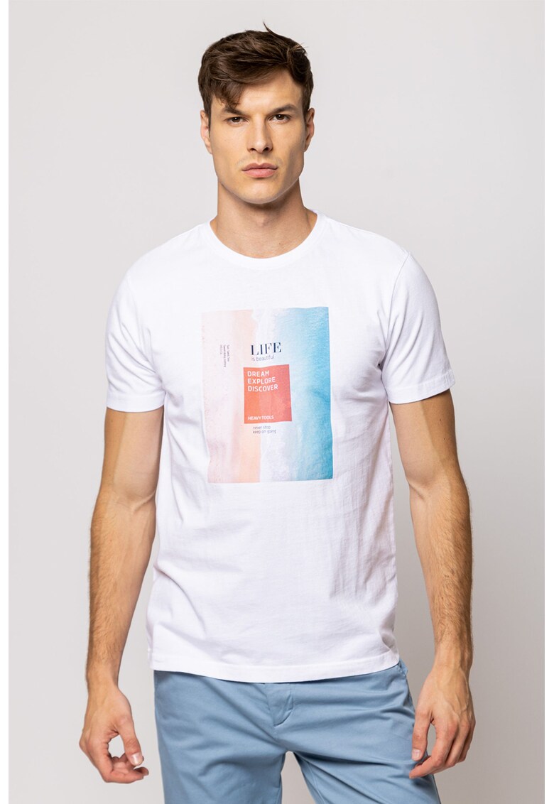 Tricou regular fit cu imprimeu - Albastru pastel/Portocaliu/Alb optic