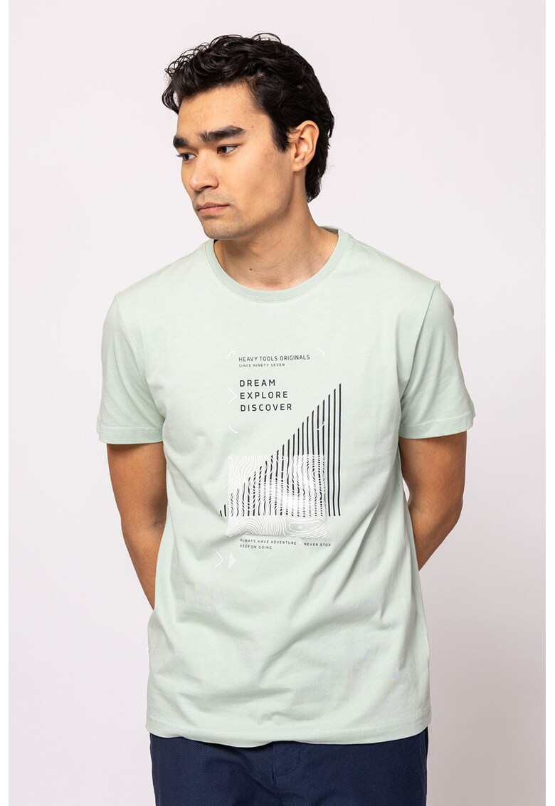 Tricou de bumbac cu text si imprimeu grafic Magro - Negru stins/Verde pal