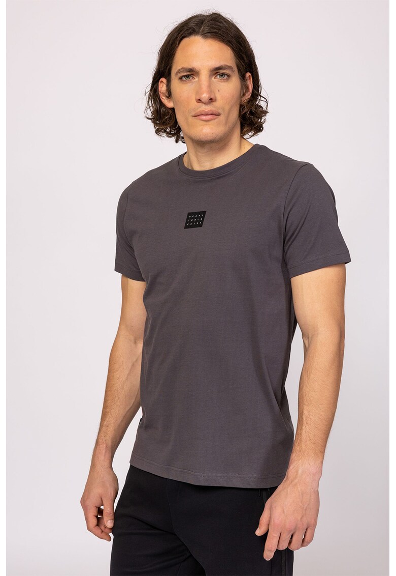 Tricou din bumbac cu decolteu la baza gatului Maska - Gri antracit