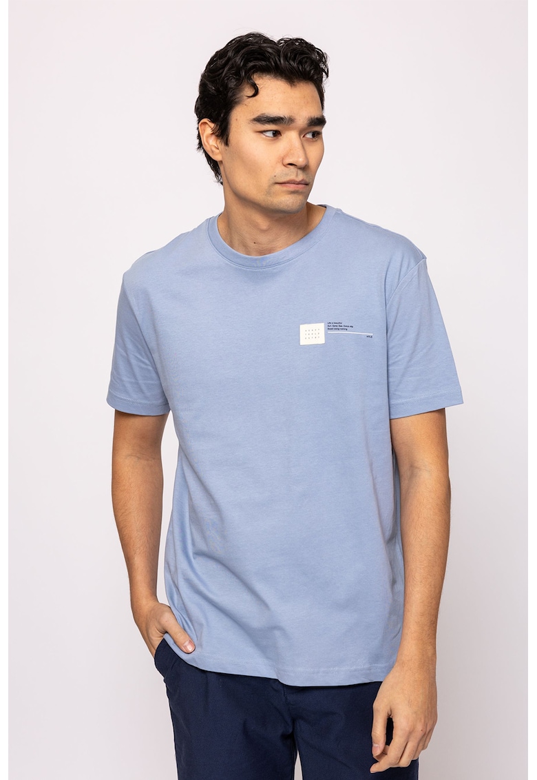 Tricou din bumbac cu decolteu la baza gatului - Albastru pastel