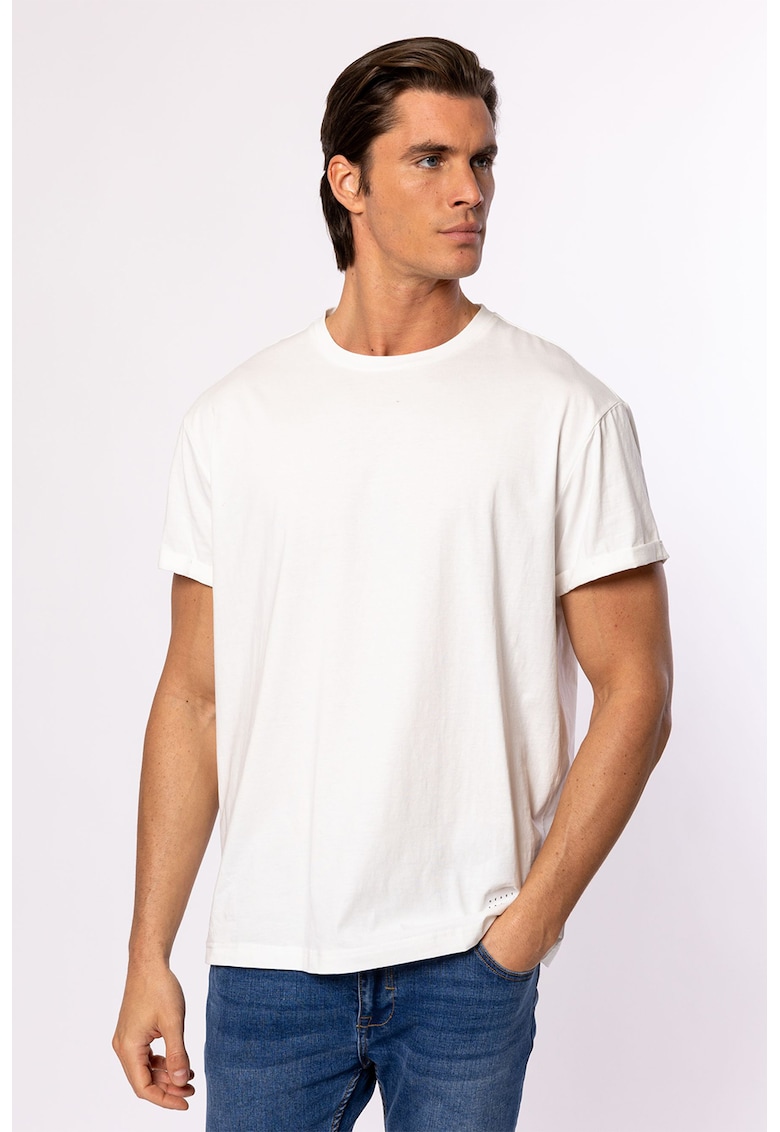 Tricou de bumbac cu decolteu la baza gatului Meren - Alb murdar