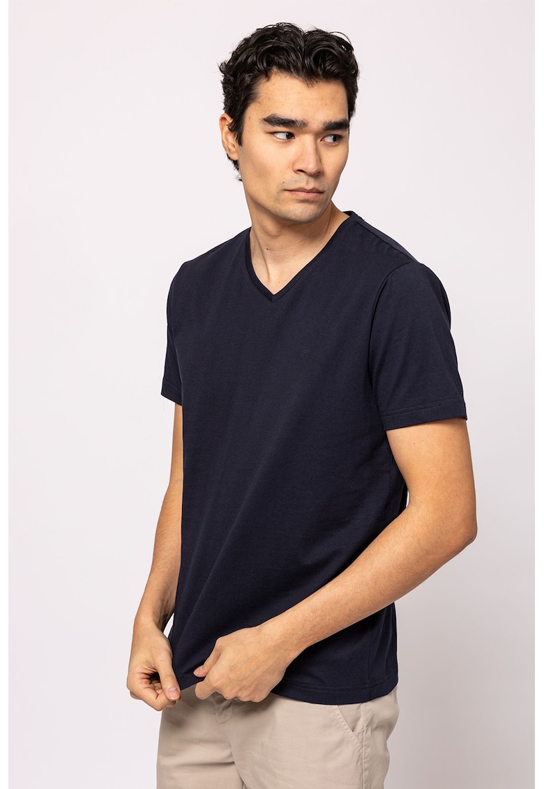 Tricou cu decolteu in V si model uni Money