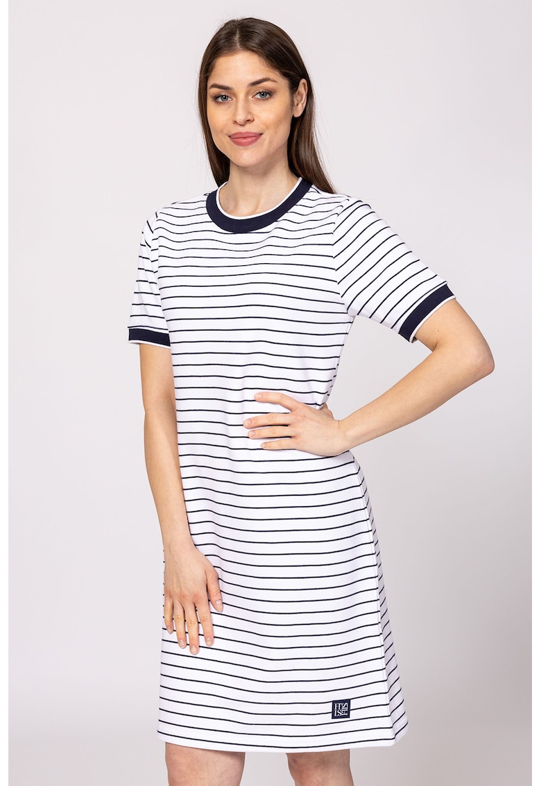 Rochie din amestec de bumbac cu model uni si decolteu rotund