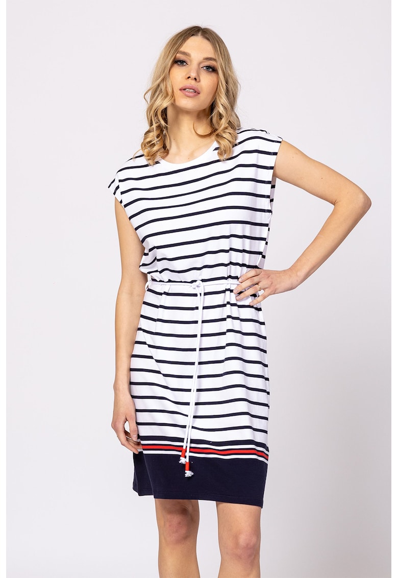 Rochie mini cu cordon in talie Venla - Alb/Bleumarin
