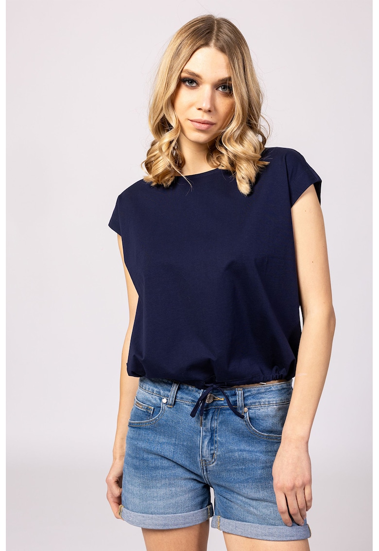 Tricou din bumbac cu decolteu rotund si terminatie ajustabila Morven