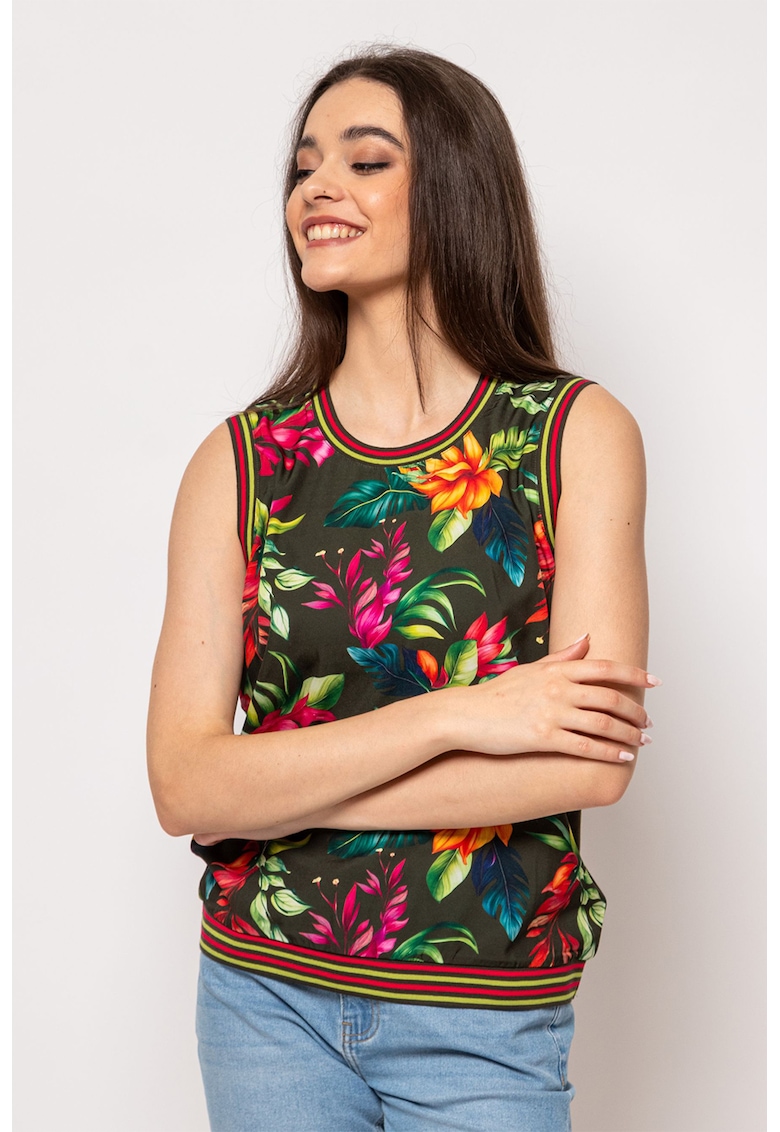 Top din amestec de modal cu model - Portocaliu/Fucsia/Verde feriga