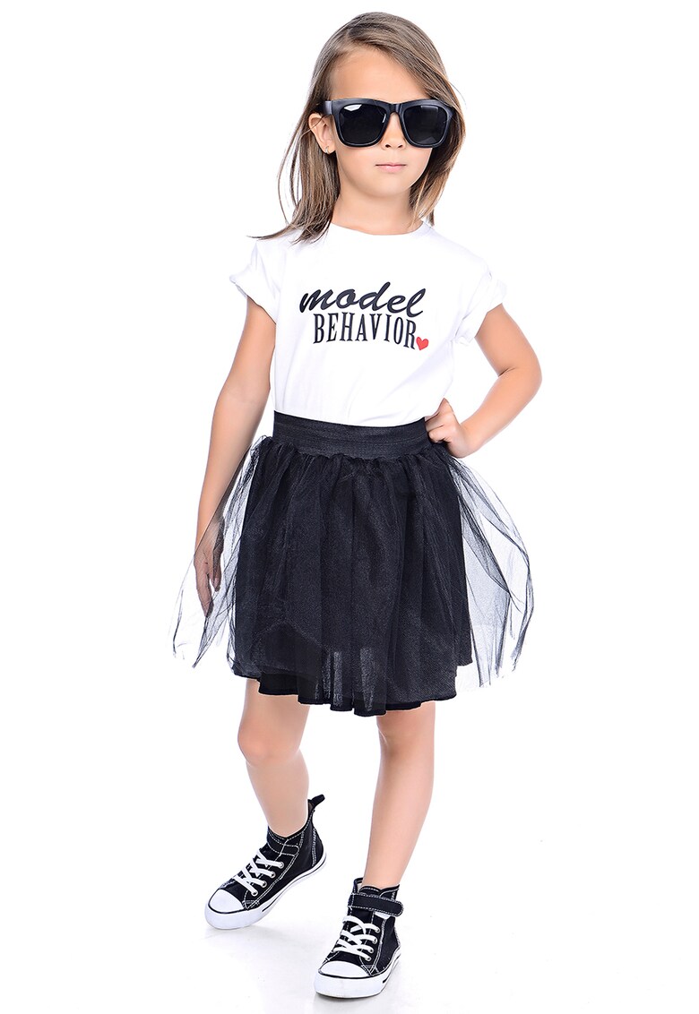 Tricou cu imprimeu text - Negru/Alb optic