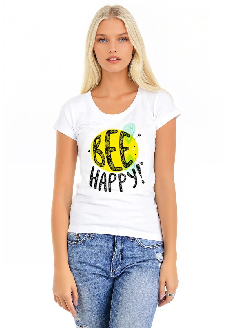 Tricou cu imprimeu text - Alb/Verde/Galben