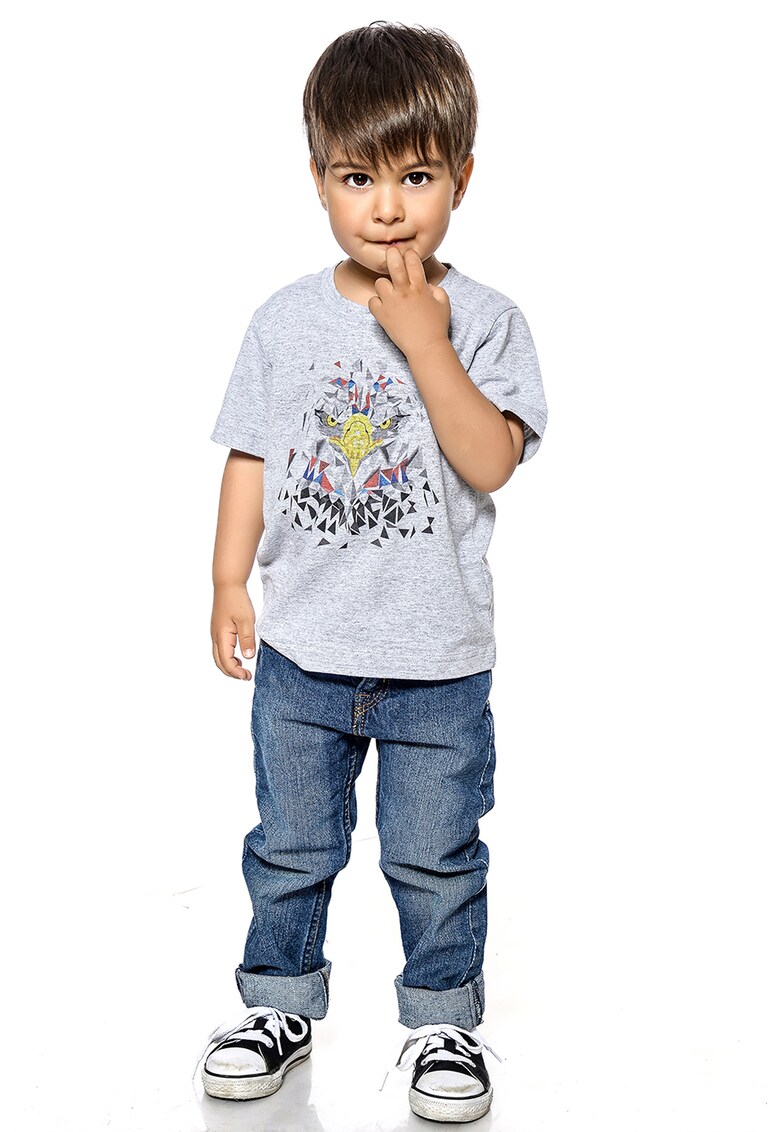 Tricou cu imprimeu grafic - Rosu/Gri/Galben