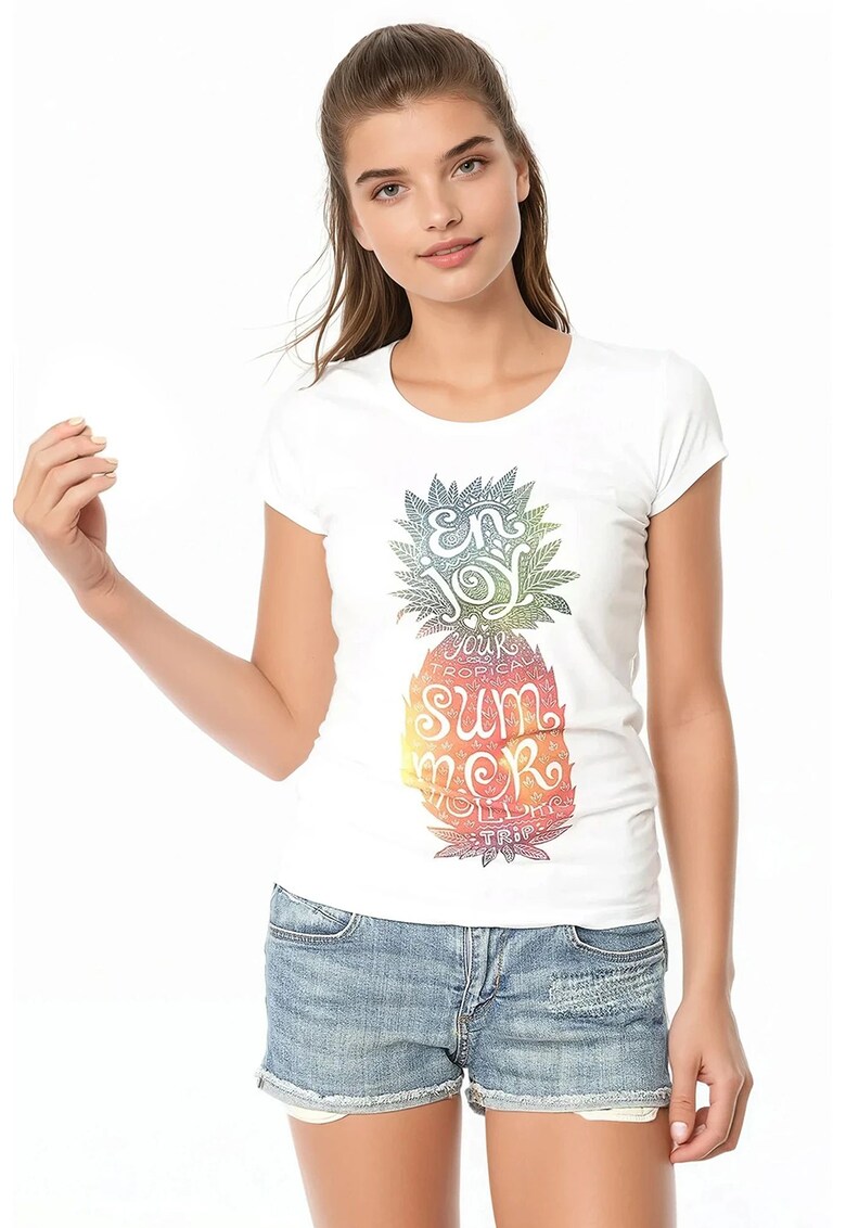 Tricou de bumbac cu imprimeu grafic - Rosu/Alb/Verde