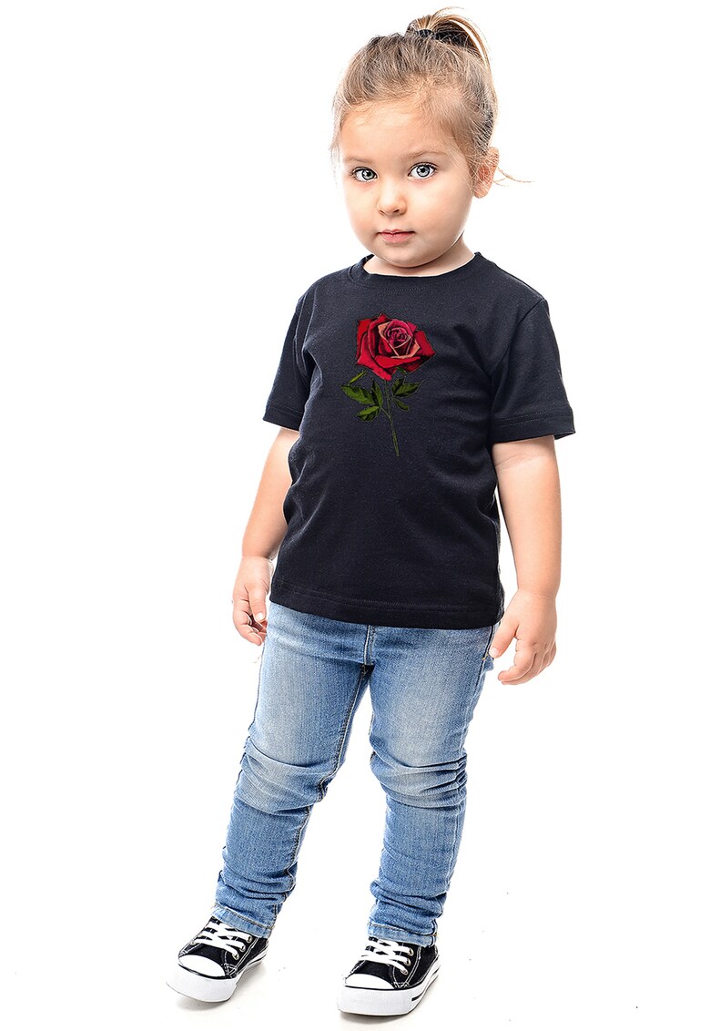 Tricou cu decolteu la baza gatului si imprimeu grafic - Negru