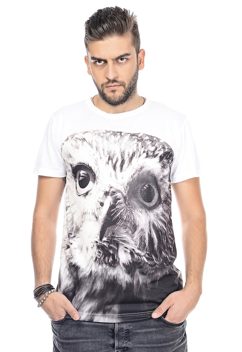 Tricou cu decolteu la baza gatului si imprimeu foto