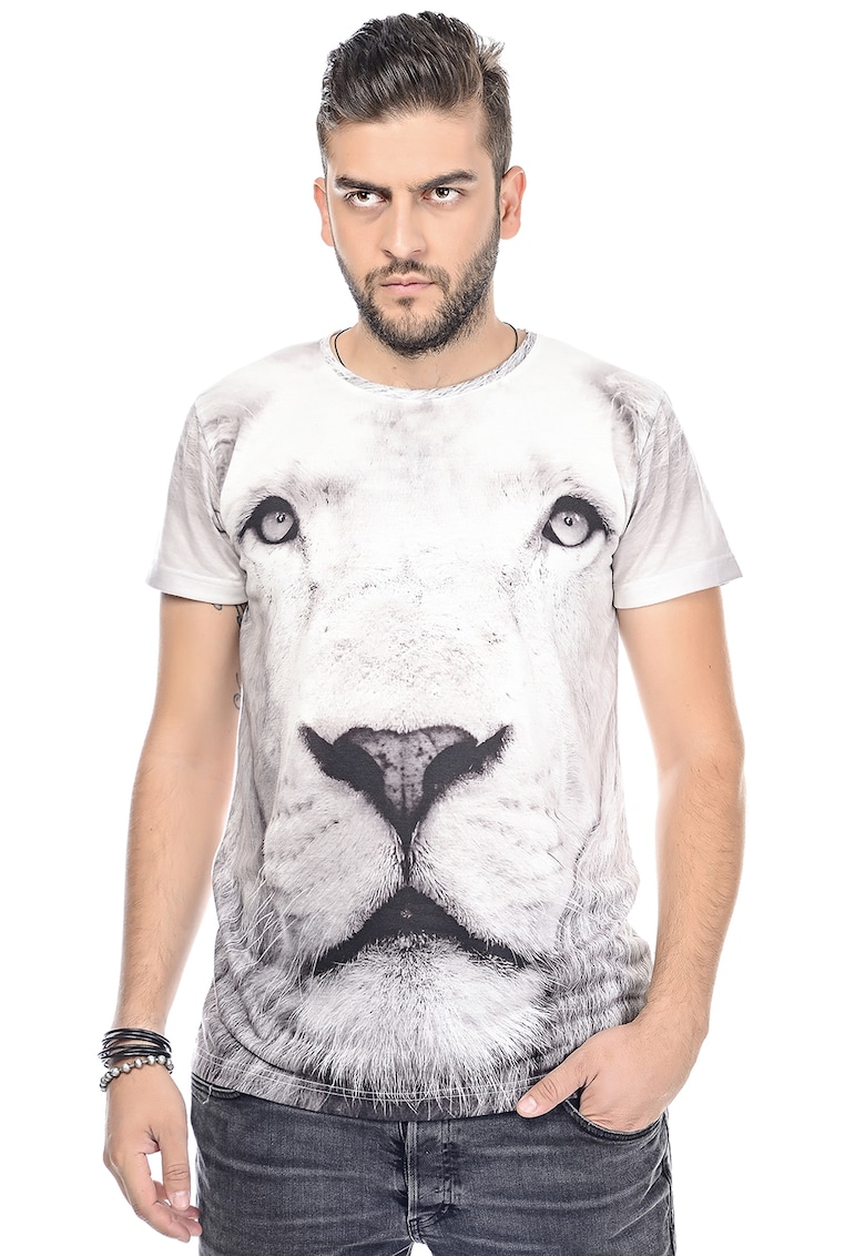 Tricou cu imprimeu foto - Alb/Gri inchis