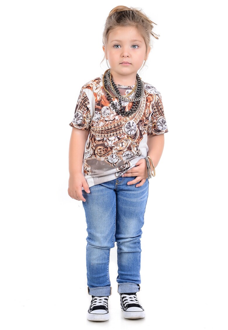 Tricou cu model foto - Maro inchis/Alb murdar