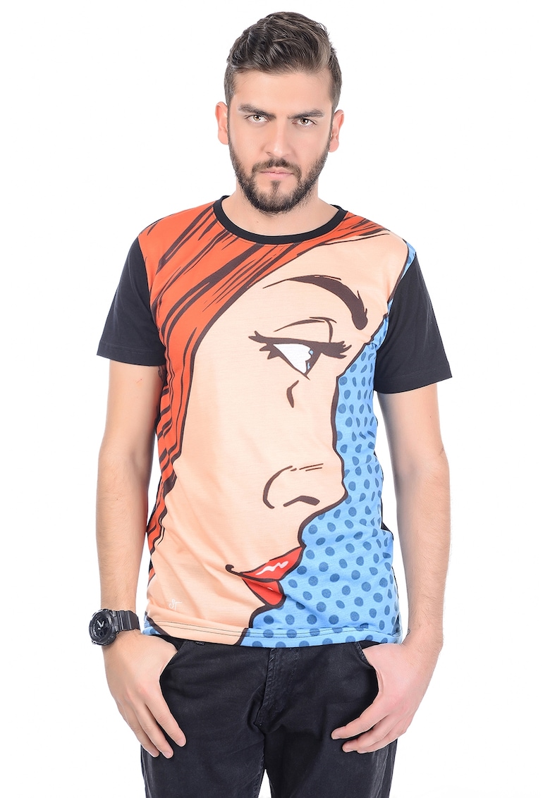 Tricou cu decolteu la baza gatului si imprimeu grafic