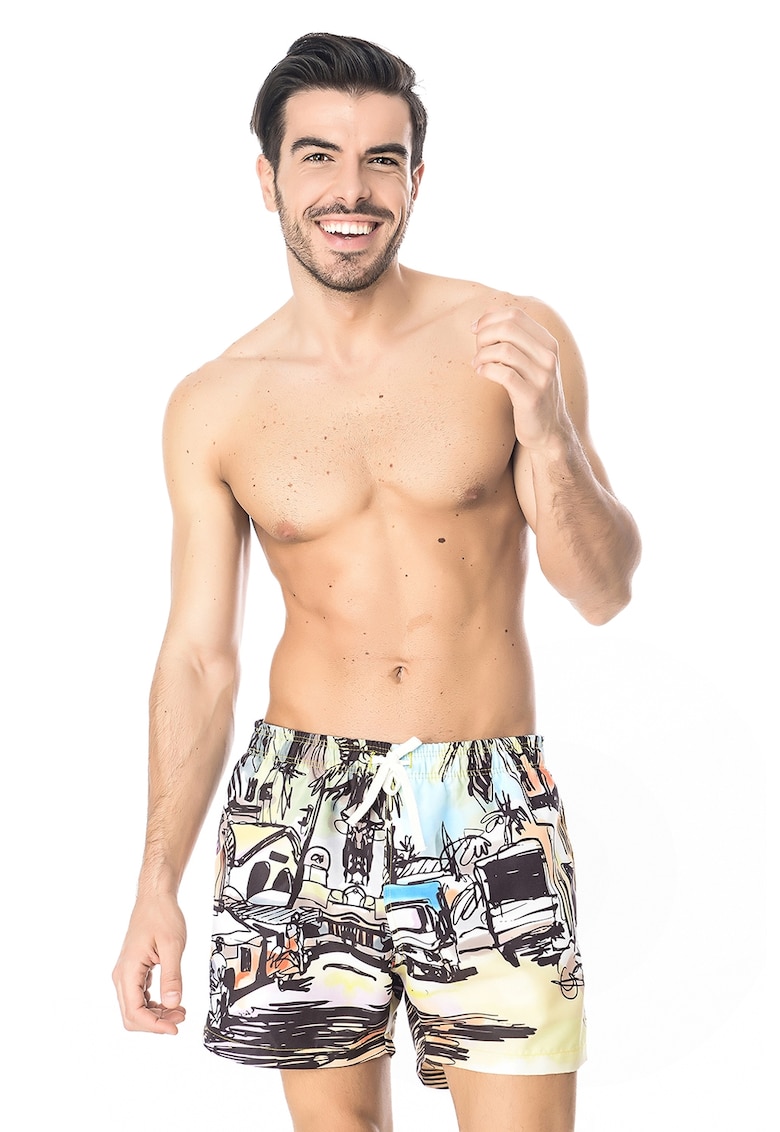Pantaloni scurti de baie cu imprimeu si buzunare laterale