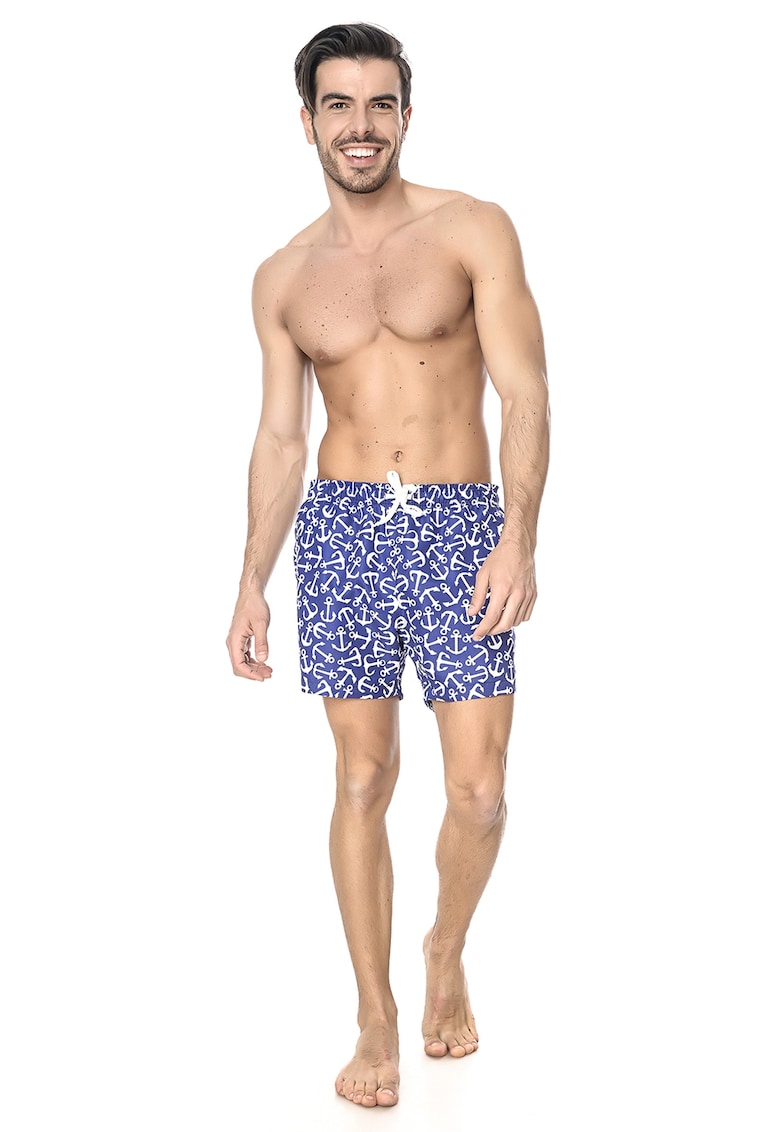 Pantaloni scurti de baie cu imprimeu nautic - Alb/Albastru