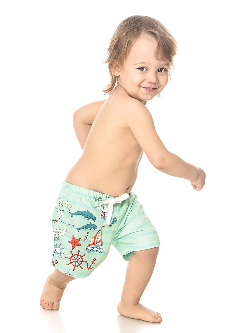 Pantaloni scurti de baie cu imprimeu nautic - Verde menta