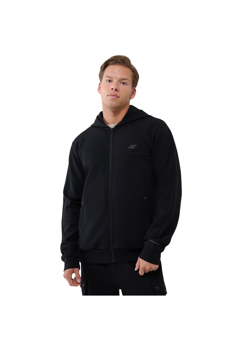 Hanorac barbatesc M1537 - negru - bumbac - cu gluga si buzunare cu fermoar