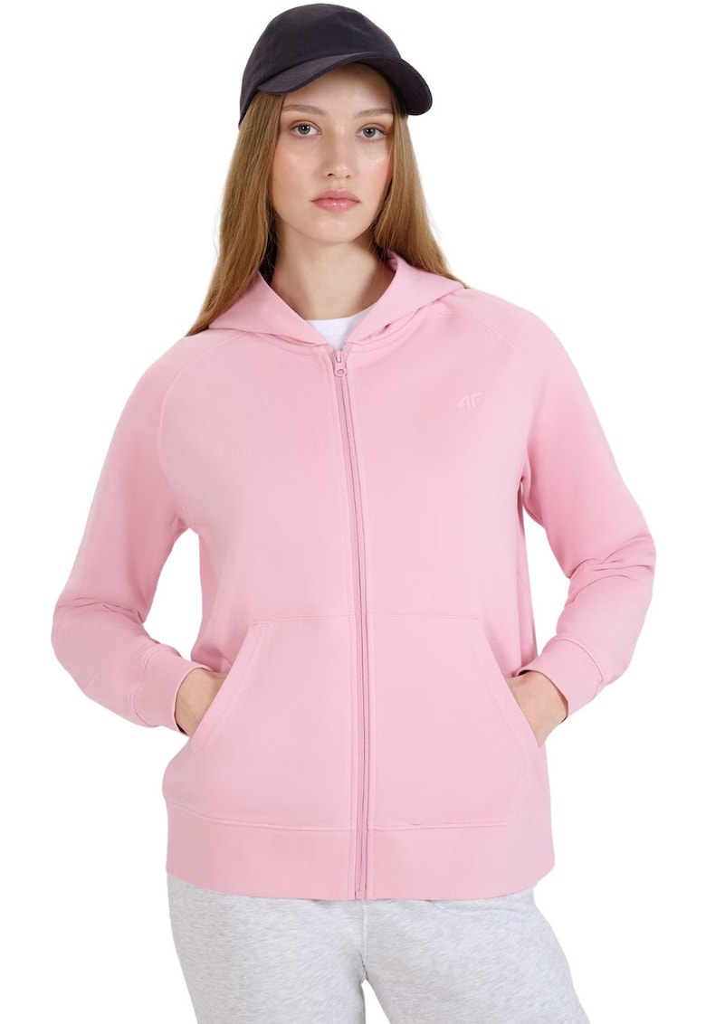 Hanorac dama F1763 roz deschis - 2 buzunare - bumbac/poliester -