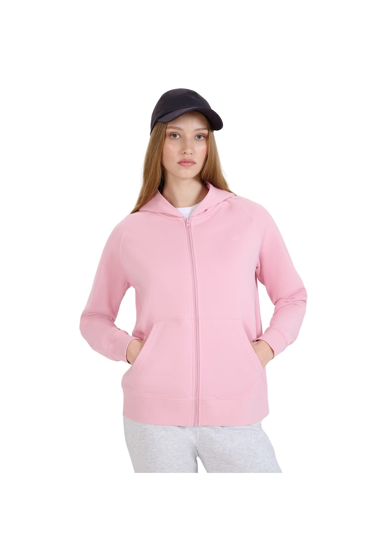 Hanorac sport dama 4F F1763 roz deschis - bumbac - cu gluga - 2 buzunare